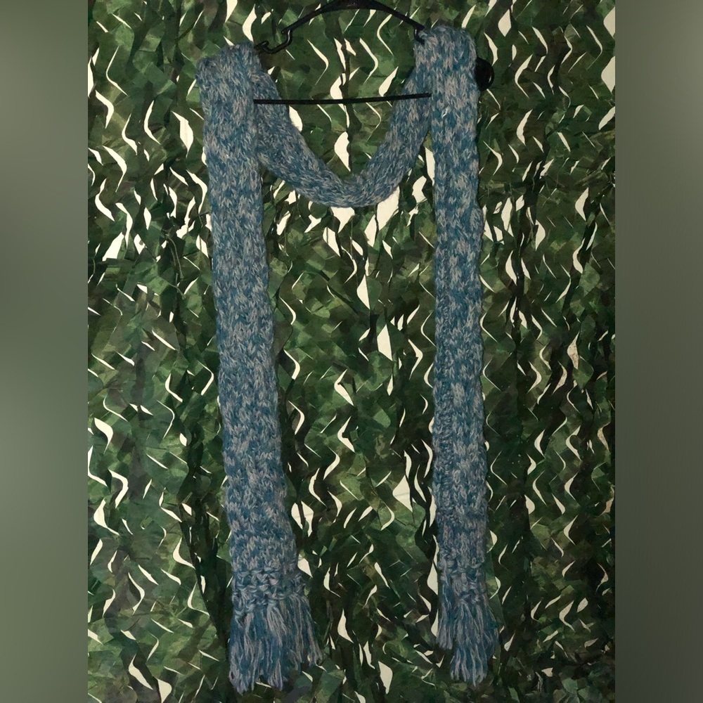 Blue and White Knit Scarf